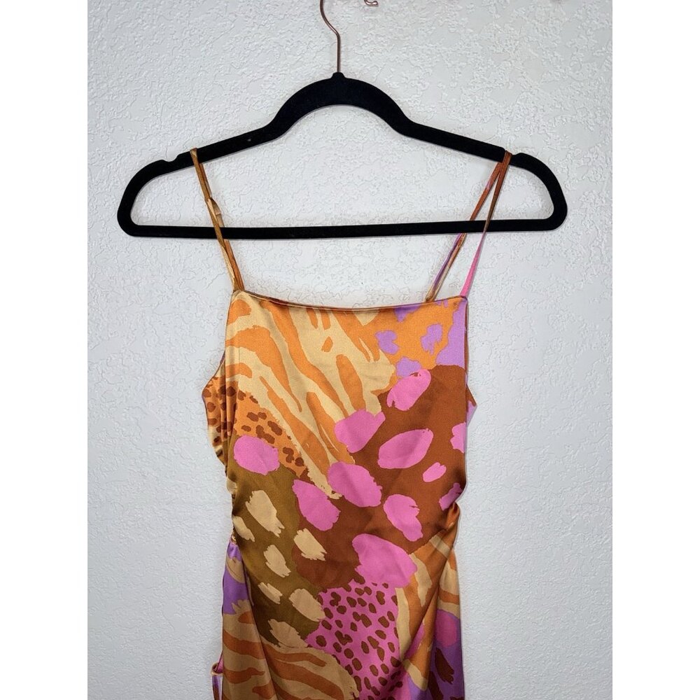 CHRISTIAN LACROIX Keyhole Satin Midi Dress Small Colorful Zipper Back Small P - Picture 3 of 14